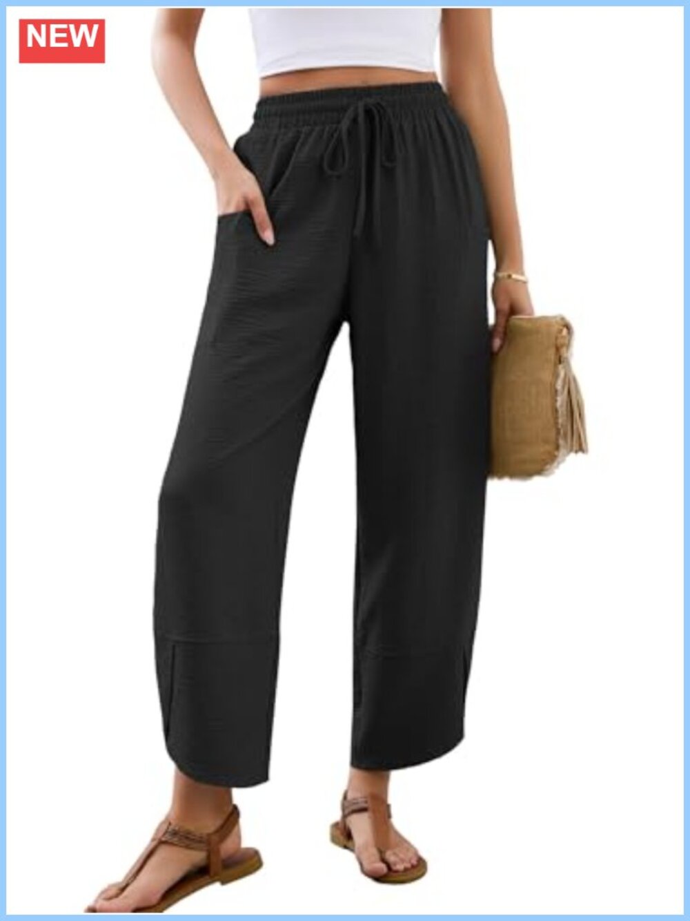 Wide Leg Flowy Drawstring Palazzo Pants with Pockets